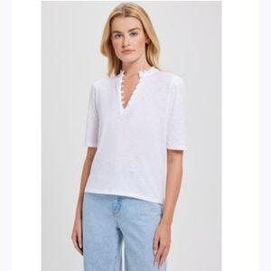 Goldie White Scalloped V-Neck Tee